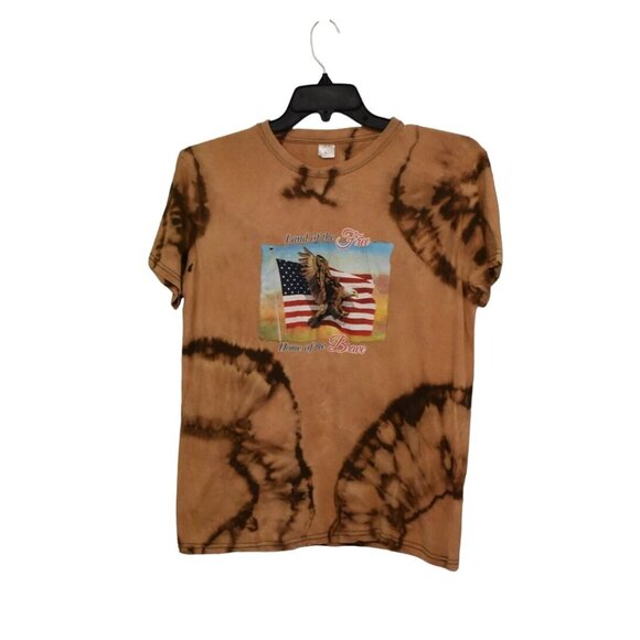 Unisex Custom Bleach Dye Patriotic America Land of the Free T-shirt Size L - Picture 1 of 6